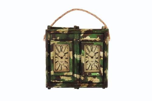 DeKulture Reclaimed Brick Mold Dual Dial Wall Clock - Limited Edition, Upcycled Wood, Vintage Industrial Home Decor (31x11x32cm)