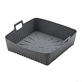 Alfombrilla de silicona para freidora de aire de 6 a 8 cuartos de galón, reutilizable, sin forro, resistente al calor, para hornear pollo, patatas fritas, pasteles y otros platos (gris)