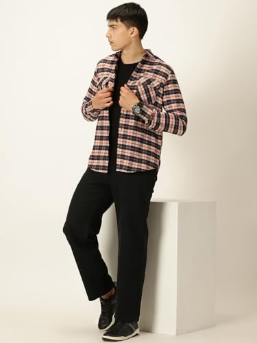 Image of Thomas Scott Men's | Checks | Full Sleeve | Slim Fit | Cotton Blend | Double Flap Pocket | Spread Collar | Casual Shirt