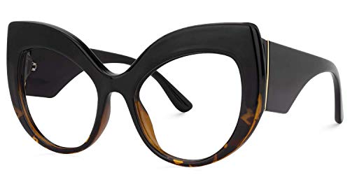 VOOGLAM Oversize Cat Eye Blue Light Blocking Glasses For Women Fashion Glasses Anti UV Eyestrain Eyewear Black/Tortoise