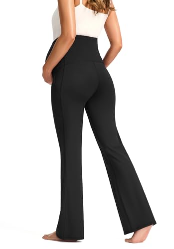 JOYSPELS Smooth Feeling Maternity Bootcut Pants with Pockets Over The Belly Flare Maternity Leggings Pregnancy Yoga Pants2