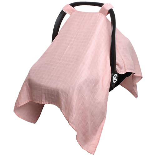 Image of Boryokun Car Seat Covers for Babies, Muslin Baby Car Seat Cover for Girls Boys, Breathable Infant Carseat Canopy Lightweight Stroller Cover for Summer Spring, Pink