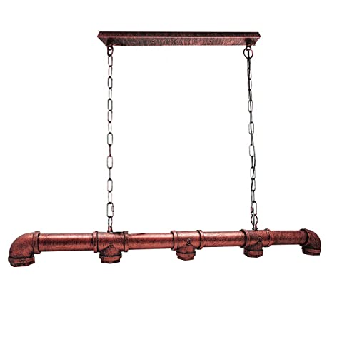 Image of LEDSone Industrial 5 Head Lights Steampunk Water Pipe Pendant Ceiling Light Fixtures Adjustable Chain E27 Base Retro Loft Hanging Lamp Indoor Lighting (Rustic Red, Without Bulb)