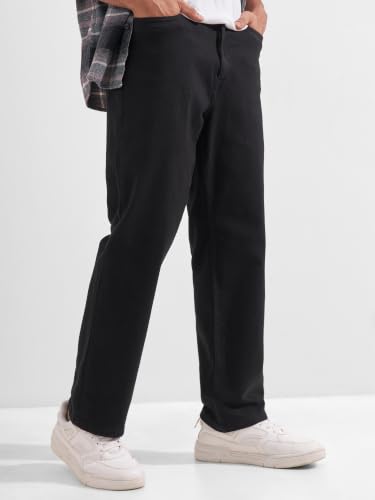 Image of Highlander Men Men's Premium Loose Straight Fit Mid-Rise Cotton Lycra Jeans - Button Closure, Machine Washable, Comfortable All-Day Wear for Casual & Semi-Formal Occasions