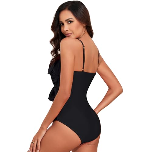 Image of IFFEI Women One Piece Swimsuit Mommy and Me Tummy Control Bathing Suit Cutout High Waisted Girls Swimwear Beachwear