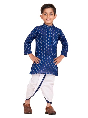 Image of Boys Dhoti Kurta Set for Kids - Cotton Kurta and Elastic Waist Dhoti - Traditional Dress