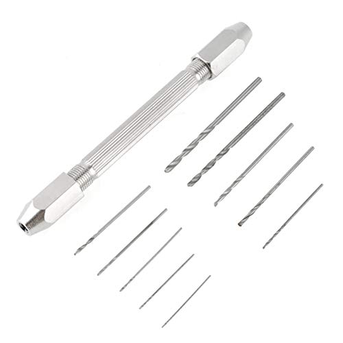 Pin Vise, 10 pcs Micro Twist Drill Bit Set for Jewelry Watch Repair Tool + Double End Pin Vise Chuck