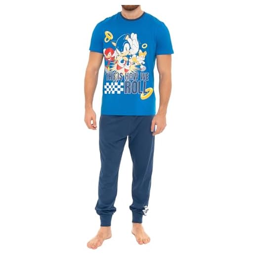 SONIC THE HEDGEHOG Schlafanzug Herren Lang | Schlafanzüge für Herren | Blau | S