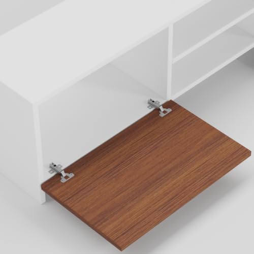 Image of Modern Living Room TV Stand with Open Display Compartment, Dual Side Storage Units, and Clean Contemporary Design for Home Decor | Assembly-DIY | Color-White & Cherry Pine