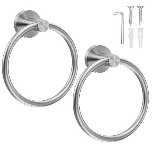 Image of SetSail Towel Holder for Bathroom Wall Silver Towel Ring Stainless Steel Hand Towel Holder Heavy Duty Towel Hanger for Bath, Kitchen Drill Hole, 2 Pack