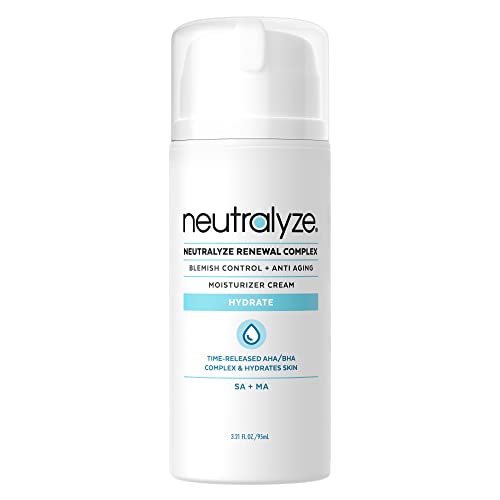 Neutralyze Renewal Complex Acne Moisturizer for Face - Time Released, Medical Grade 2% Mandelic Acid & Salicylic Acid Moisturizer Cream - Face Moisturizer for Acne Prone Skin (90+ Day)