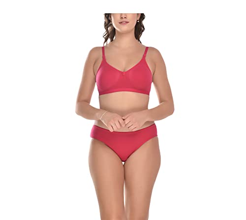 Image of Elina Women's Full Coverage Non Padded with Detachable Strap Cotton Hosiery Bra and Panty Set (Lovia Set)