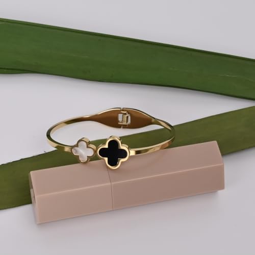 18K Gold Plated Four Leaf Clover Bracelet for Women. Trendy Clover Women's Gold Bracelet. Best Clover Bracelet Jewelry Gift for Women.3