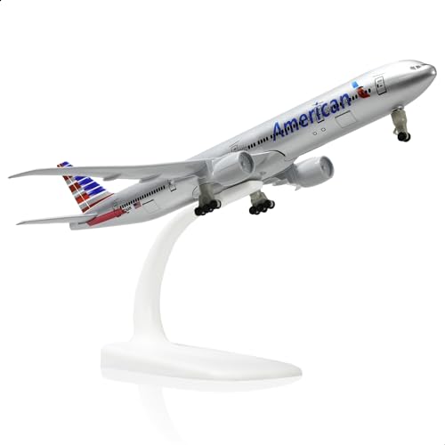 QIYUMOKE 1/300 American 777 Diecast Metal Airplane Model Kits for Boeing 777 Airlines Model Plane with Display Stand (7.5-inch L) for Adult Aviation AA Plane Models Gifts or Desktop Decorations