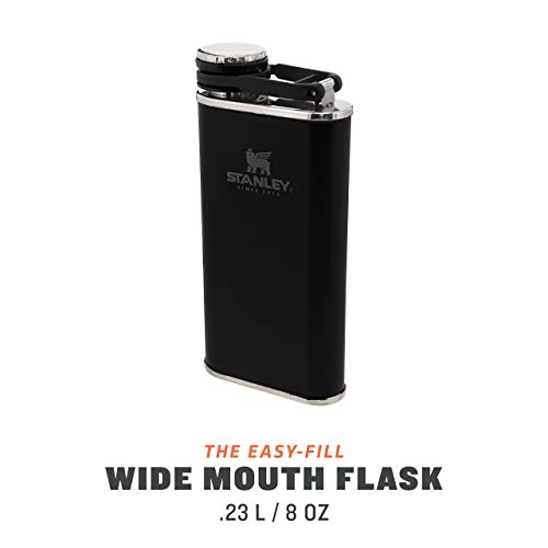 Stanley Classic Wide Mouth Flask 0.23L / 8OZ Matte Black with Never-Lose Cap – Petaca de Acero Inoxidable de Boca Ancha… - Imagen 3