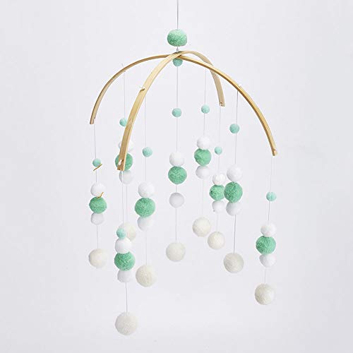DYEY Baby Crib Mobile Nursery Cot Mobile Felt Ball Wind Chimes Wooden Hanging Bed Felt Ceiling Mobiles Crib Mobile for Nursery Room Baby Shower Photography Props(Green)