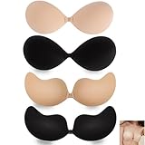 Sticky Bra Adhesive Push Up Strapless Bra Set, Lightweight,Reusable Convenient Fashion Nipple Cover for Backless Dresses,Nude/Black, 4 PCS (US, Cup Band, A, Standard, 2 Nude+2 Black)