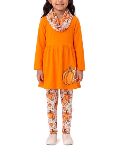 Image of Unique Baby Girls Kids Toddler 3pc Outfit Set Long Sleeve Stretch Tunic Top Leggings and Scarf