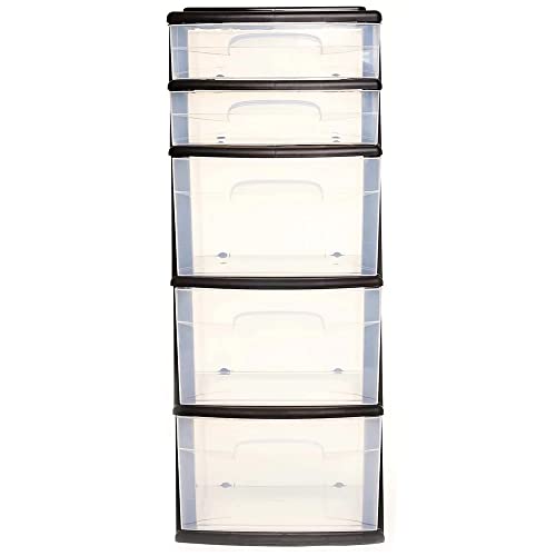 Homz Plastic 5 Drawer Medium Storage Tower, White Frame, Clear Drawers, Set Of 2 #TOP1