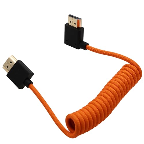 HangTon Cable delgado HDMI en ángulo izquierdo, 8K60 4K120 para ATOMOS Ninja V a Sony FX3 FX9 A9 A1 A7RV A7IV A7SIII, Lumix G9M2 GH5S GH6 S1, Nikon Z8, Canon C70 R5 Mark II, color naranja trenzado en