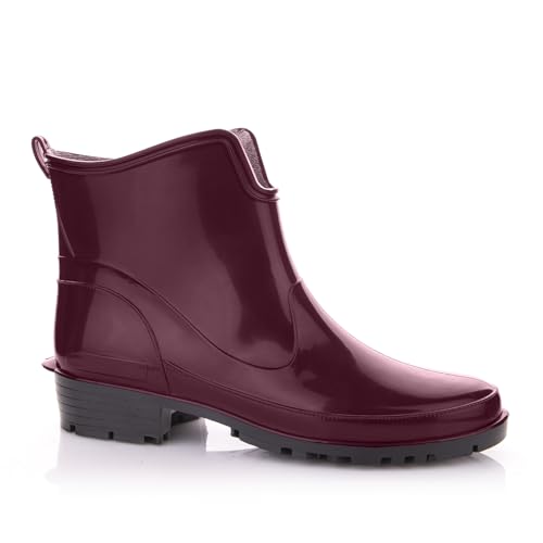 Lemigo Bottes en Caoutchouc Cheville Pour Femmes Bottes de Pluie Courtes Elke (Bordeaux, Système Taille Chaussures EU, Adulte, Numérique, Moyen, 38)