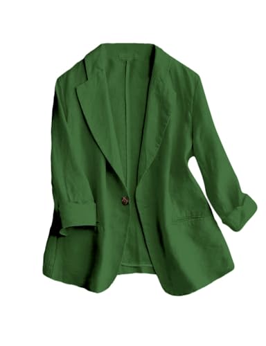 IDEALSANXUN Linen Blazer Women 3/4 Sleeve Lightweight Spring Summer Blazer Jackets