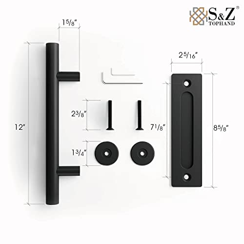 Image of S&Z TOPHAND 42in x 84in Unfinished British Brace Knotty Barn Door with Sliding Hardware Kit /Solid Wood /Sliding Door /Double Surfaces /A Simple Assembly is Required