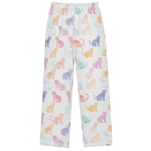 Boy's Pants Pastel Watercolor Cat Jogger Pants Elastic Waist Long Bottoms Trousers with Pockets 6-14 Years