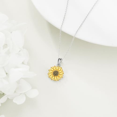 TIGER RIDER Sunflower Necklace for Women Sterling Silver Cute Animal Axolotl Dragonfly Moth Owl Black Cat Bee Pendant Necklaces Animals Jewelry Birthday Gifts for Women Wife3