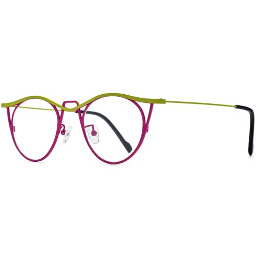 Image of FONEX Colorful Pure Titanium Glasses Frame Women Retro Round Eyeglasses F85782