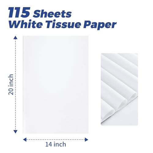 Image of Simetufy 115 Sheets 14 x 20 Inch White Tissue Paper for Gift Bags | Gift Tissue Paper Bulk for Packaging, Gift Wrapping, Crafts, Holiday, Birthday, Christmas, Party Decor