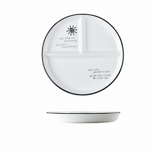 Hoshisea Platos Llanos de Cerámica, Platos Con Compartimentos, Platos Divididos de Cerámica,Plato Ceramica Infantil, para Comidas Divididas, Fiestas, Refrigerios, Postres(Sol Negro)