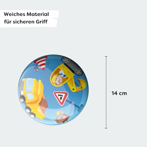 HABA Kinderball Baustelle – Spielball ab 2 Jahren für drinnen & draußen – Fördert Motorik & Koordination – Robustes Material mit Ventil – 14cm Durchmesser – 2012750001