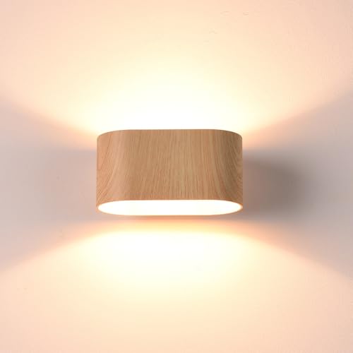 Alpinaluz Applique murale intérieure - Lumière haut et bas - Design incurvé en acier laqué couleur bois marron - Douille LED G9 - Style moderne pour couloir, chambre ou escalier