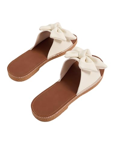 Image of Verdusa Women's Bow Flat Sandals Leather Open Toe Flats Summer Vacation Shoes Beach Sandals Outdoor Slippers