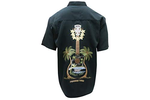 Bamboo Cay Men's Short Sleeve Ukulele Island Embroidered Button Down Shirt2