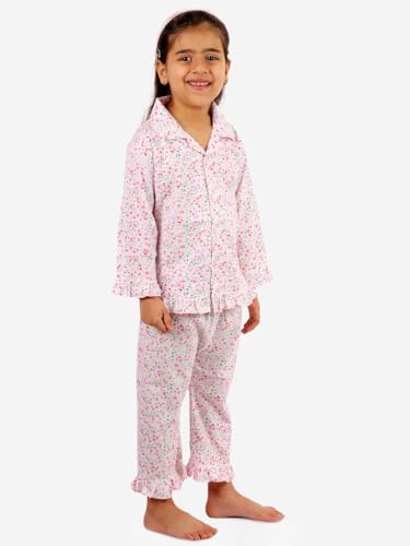 Image of superminis Hosiery Cotton Night Suit with Frill - Full Sleeves, Collared Neck, Sleep Wear for Girls, Kids