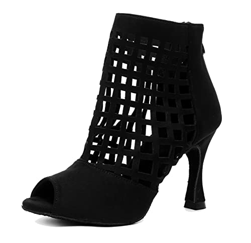 Minishion Ankle Dancing Heels Peep Toe Club Party Ankle Sandals Shoes L501 Black US 4.5