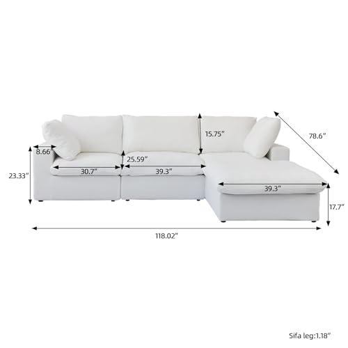 Image of JACH 120 inch L Shape Cloud Modular Couches for Living Room, Modern Convertible Sectional Sofa Couch, Couch Cushion Covers Removable, Sectional Sofas for Party Bedroom Apartment (White)