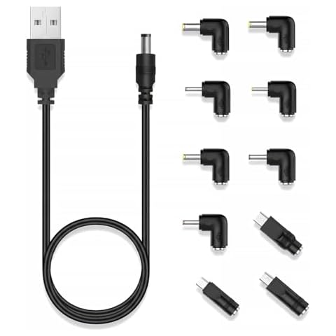 1M USB to DC 5V Power Cord with 10 Connector Tips,USB to DC Power Cable,Universal DC5v Charger Cable for Mini Projector Cover