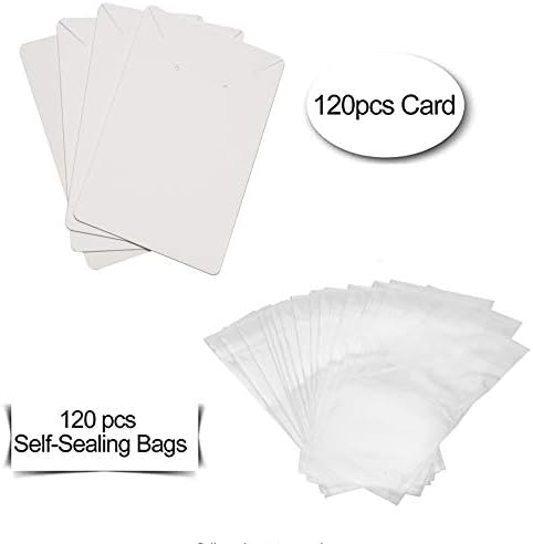 120 Sets Paper Jewelry Earrings Necklace Display Cards with OPP Cellophane Self Adhesive Bags, 6cmx9cm (White)