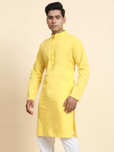 Image of Amazon Brand - Anarva Men's Cotton Solid Dress Long Kurta Regular Fit Casual