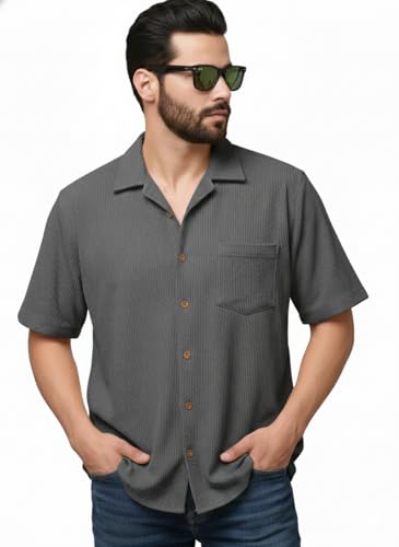 Image of Noble Monk Men's Polyester Regular Fit Solid Casual Shirt |Half Sleeve | |Stylish Shirt
