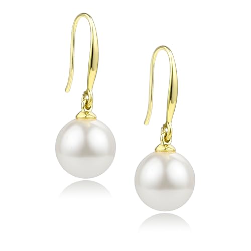 14K Gold Plated Shell Pearl Drop Earrings Dangle Pearl Earrings for Women