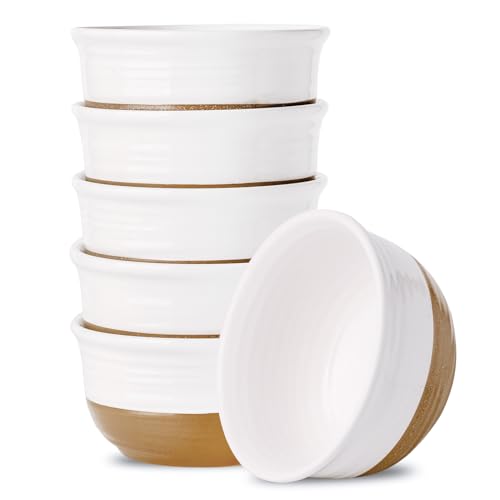 HASENSE Ceramic Cereal Bowls, 20 OZ Soup Bowls for Kitchen, White Bowls Dishwasher and Microwave Safe, Stackable Bowl Set for Pasta Oatmeal Rice Ice Cream, Colorblocked Design Dessert Bowls, Set of 6