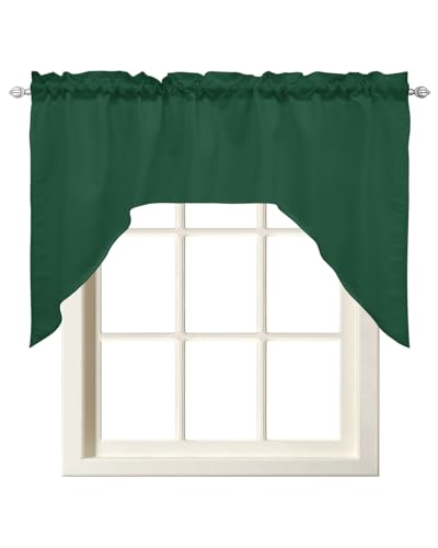 Swag Curtain Valances for Kitchen Windows, Solid Color Sea Green Rod Pocket Small Windows Treatment Curtain Panel for Cafe Bathroom Farmhouse Dining Room