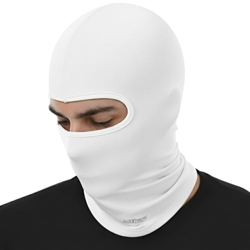 Image of Allextreme Full Face Mask for Riders Anti-Pollution UV Sun Protection Cotton Balaclava Neck Cover Bandana Helmet Liner for Men & Women Biker Hiking Cycling Protective Bike Riding Gear (White)