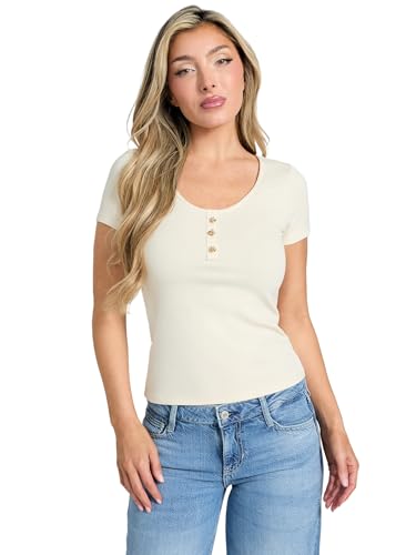 T-Shirt Guess Karina en Maille Côtelée Premium pour Silhouette Élégante