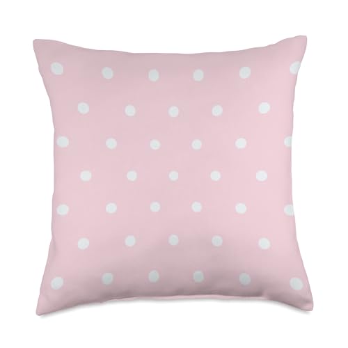 Polka Dot, Girls, Women, Light Pink White Polka Dots Pattern Throw Pillow