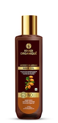 Image of Khadi Organique Moroccan Argan Hair Oil - 200ml | Pure, Organic & Natural | Reduces HairFall, Frizz & Dryness | Helps to Promote Hair Growth | Adds Shine & Softness | No Mineral Oils or Parabens